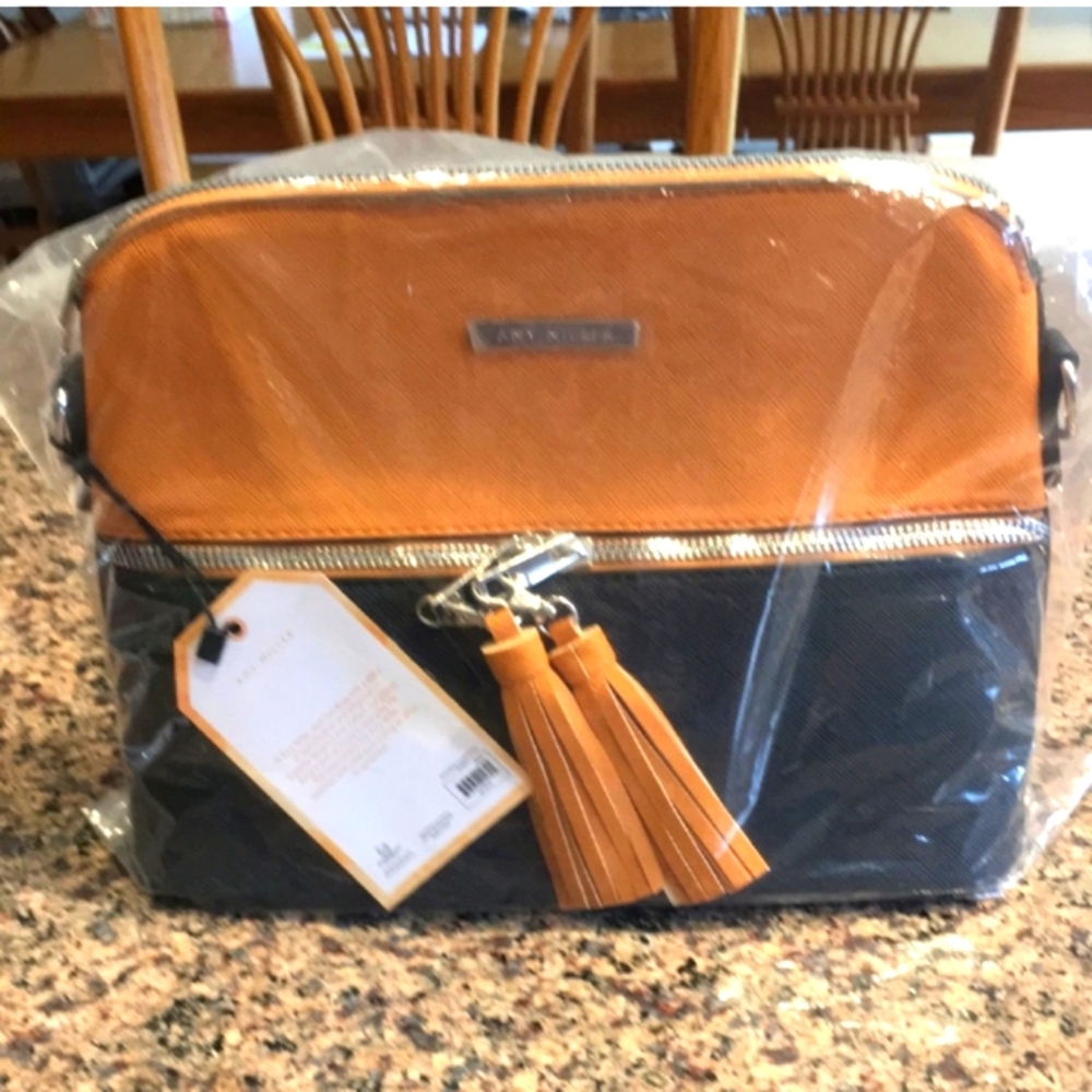 Amy Miller Orange and Black Crossbody Bag with Tassel